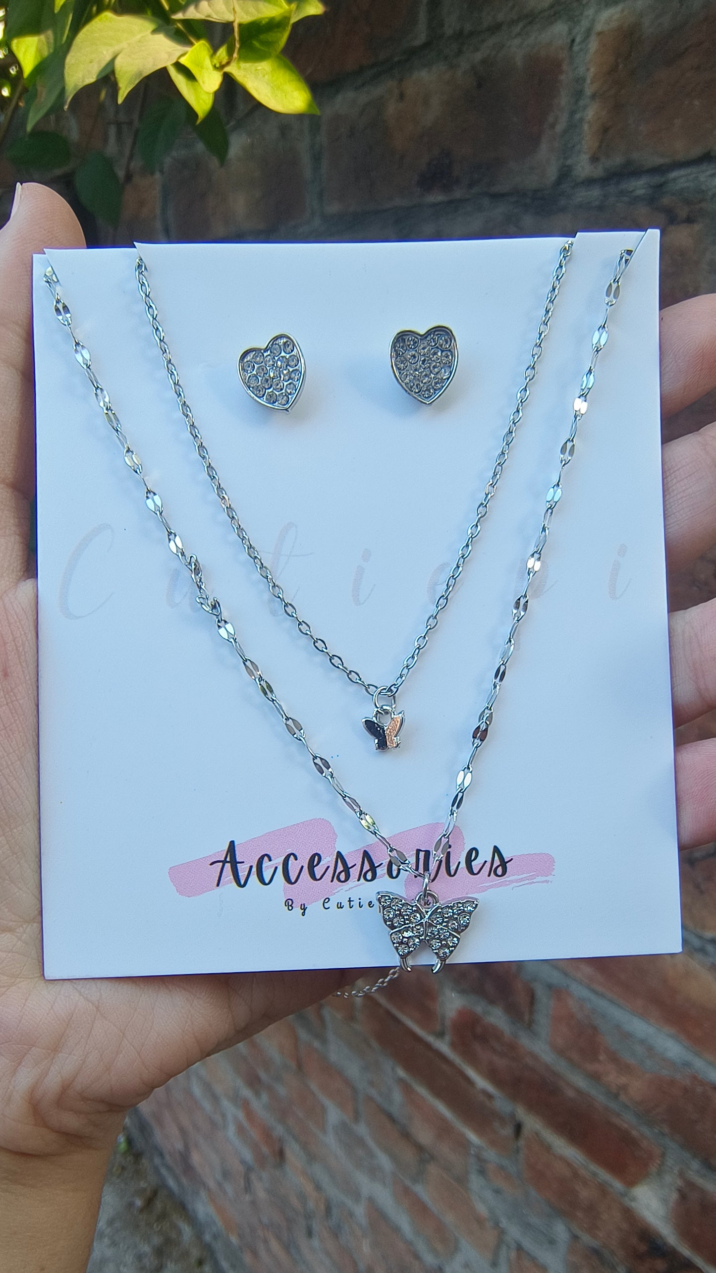 Silver Butterfly Pendant Set - 2 Layers of Elegance