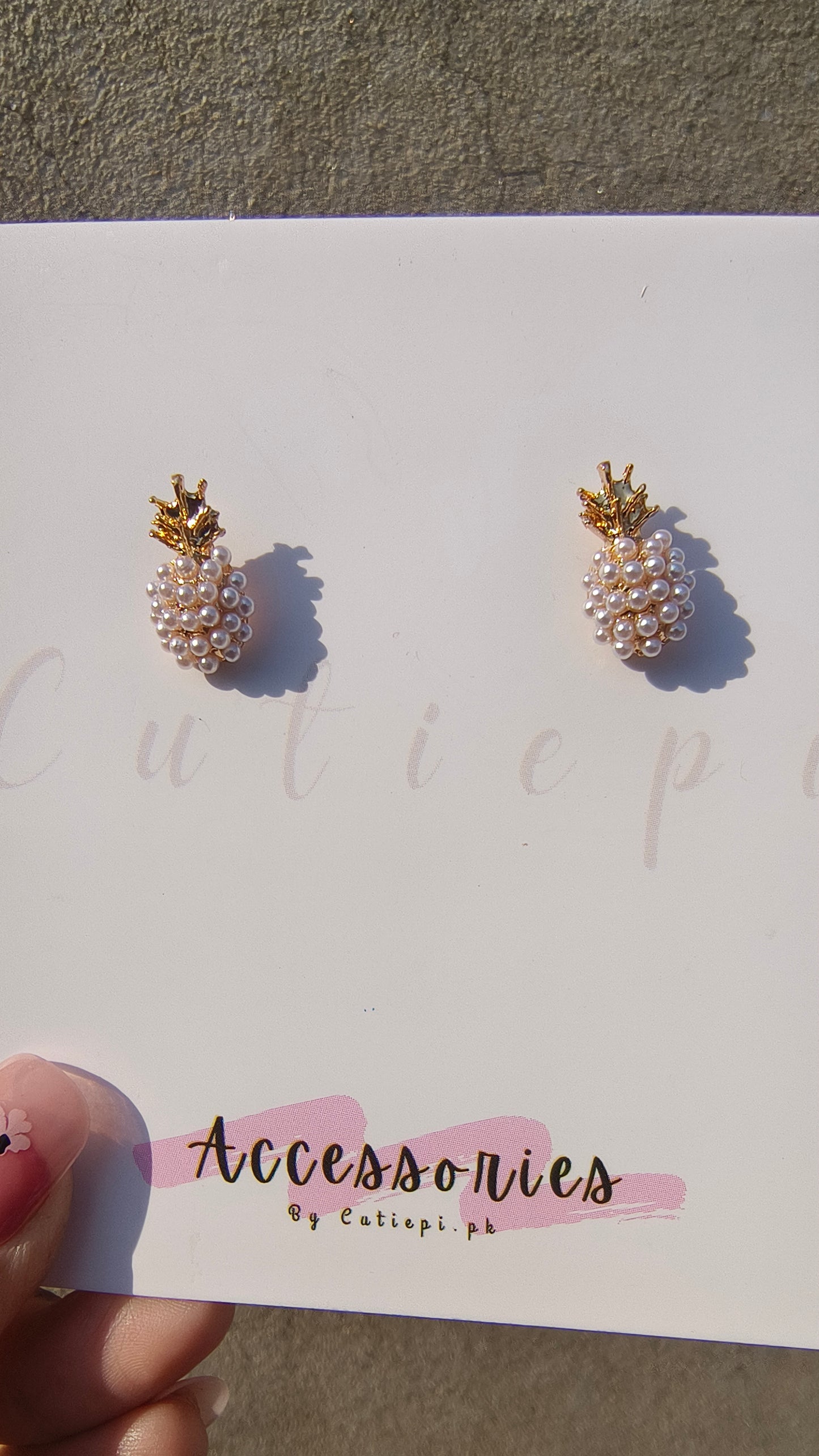 Golden Pineapple Earrings with White Pearls – Chic & Trendy Jewelry