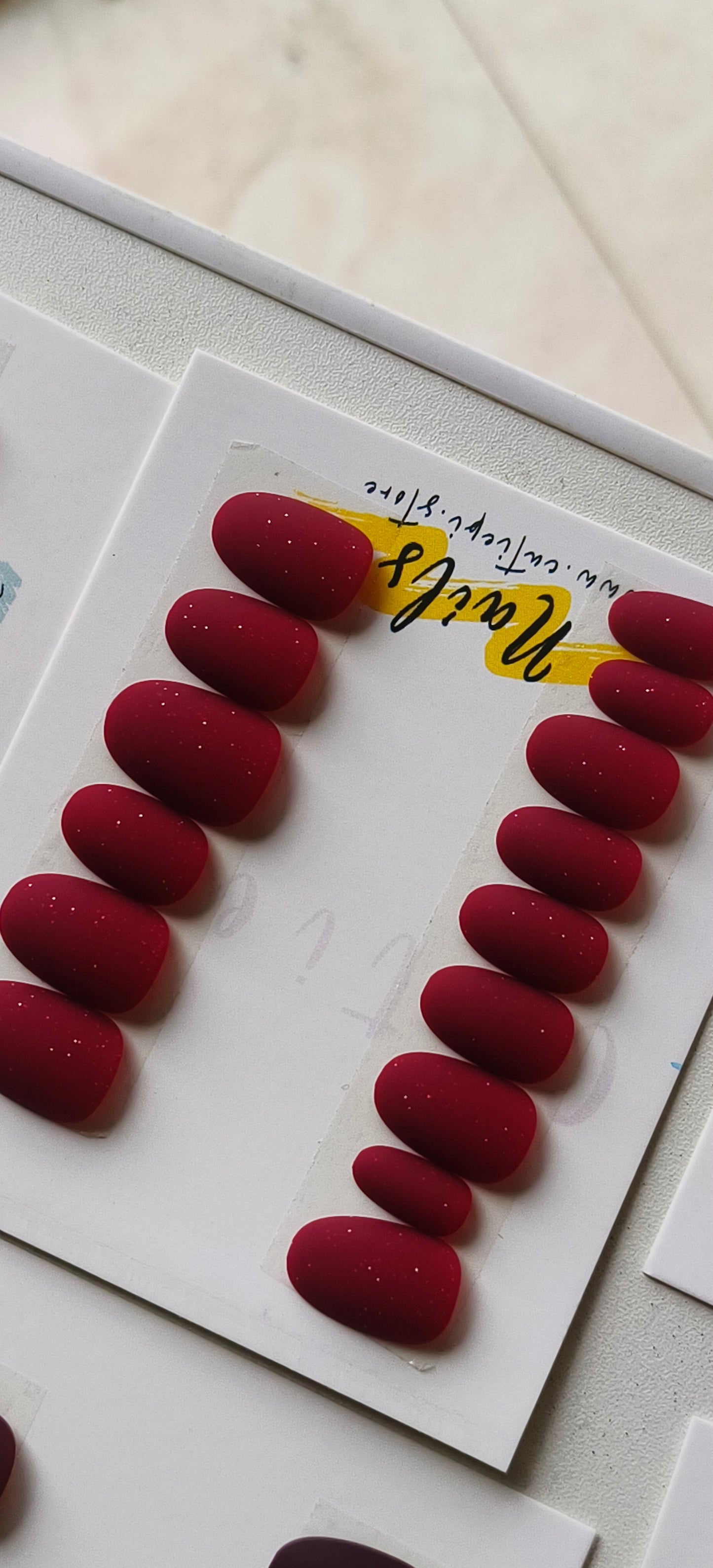 Cherry Smoke – Short Almond Matte Nails, 24pcs with Application Kit(Student Offer)