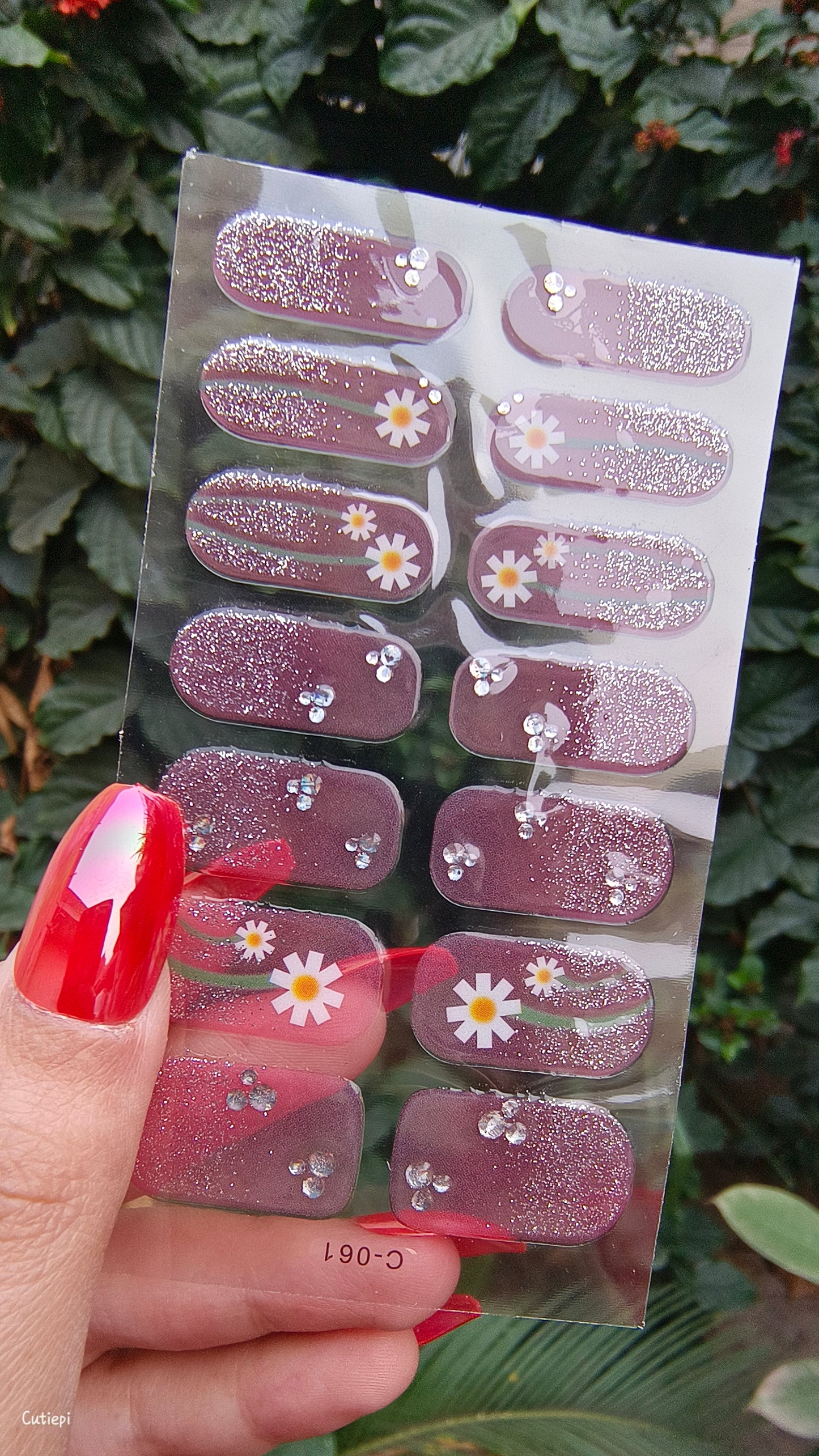 Purple Floral Glitter Nail Art Sheet – Sparkle & Elegance