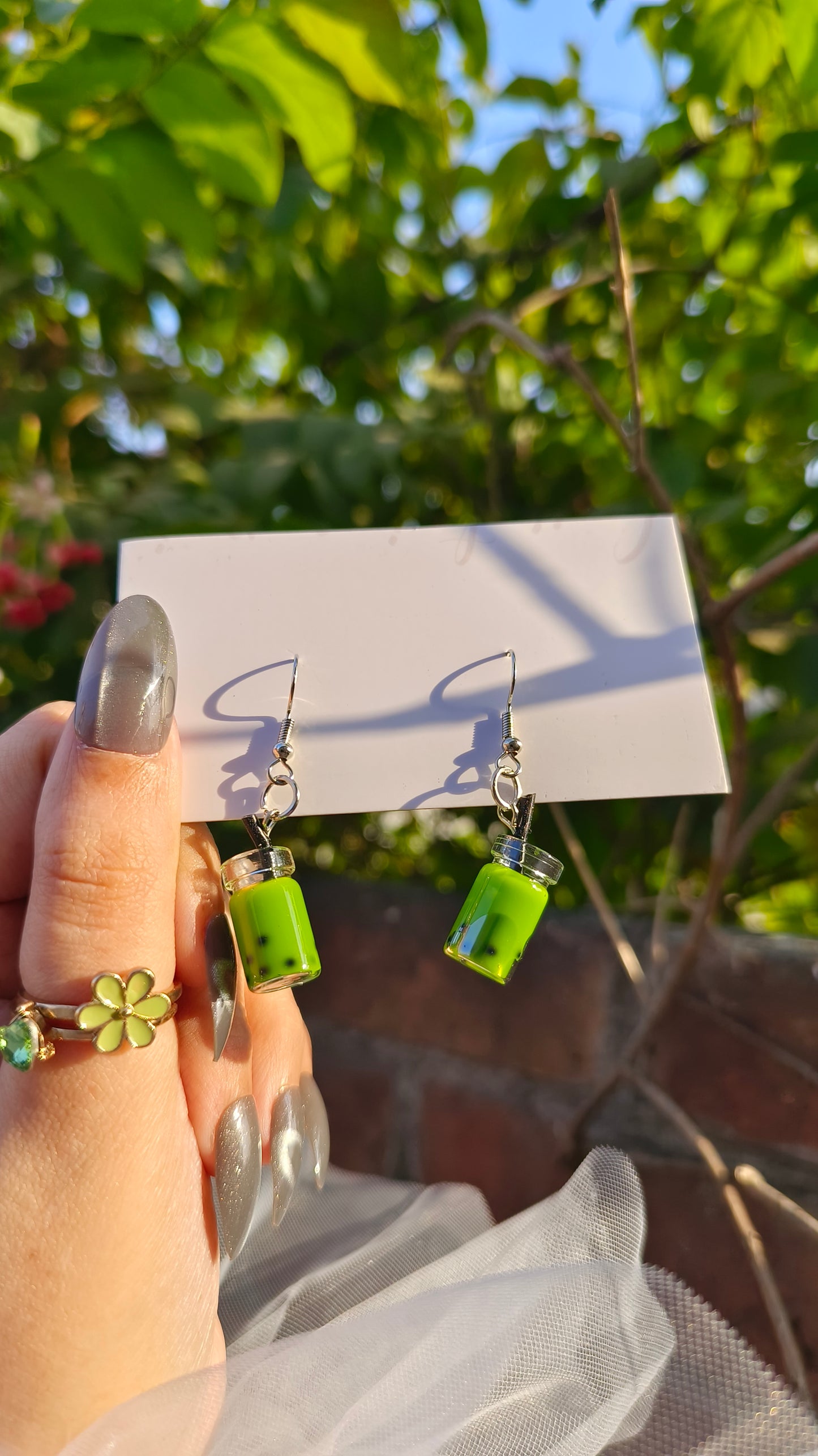 Green Boba Tea Resin Earrings – Fun & Quirky Dangle Earrings for Women
