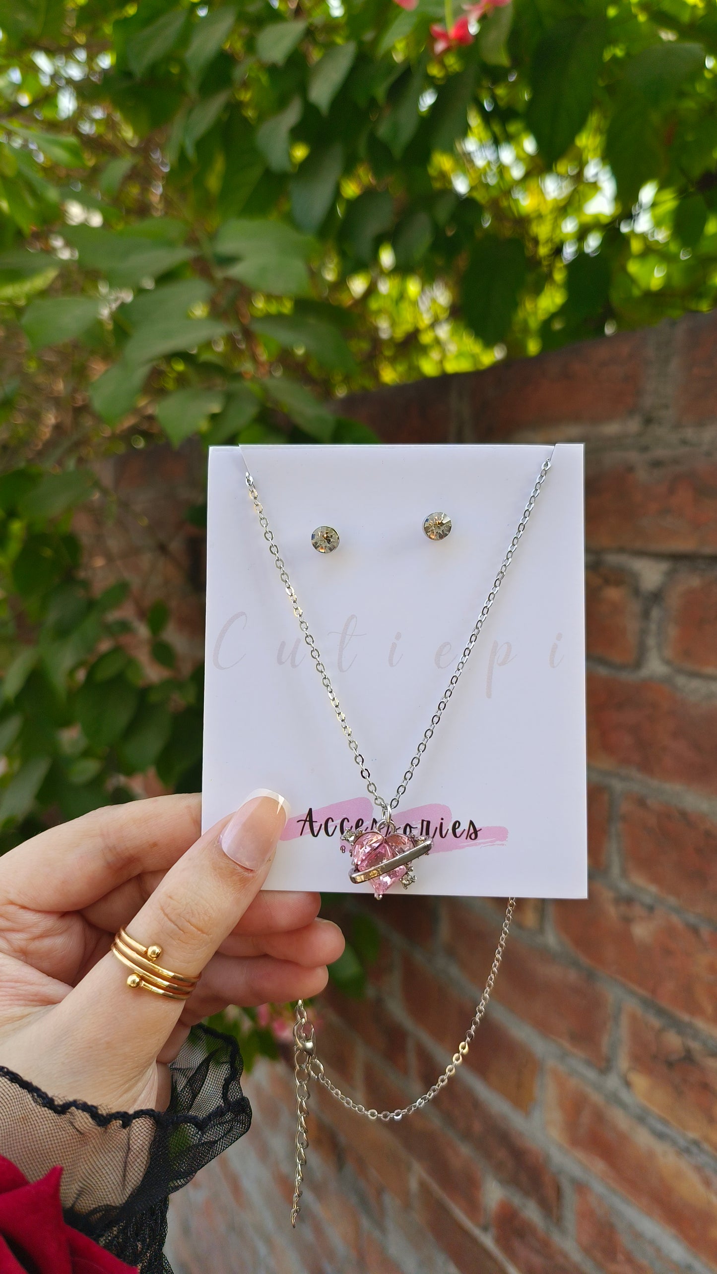 Pink heart Necklace set 🌍