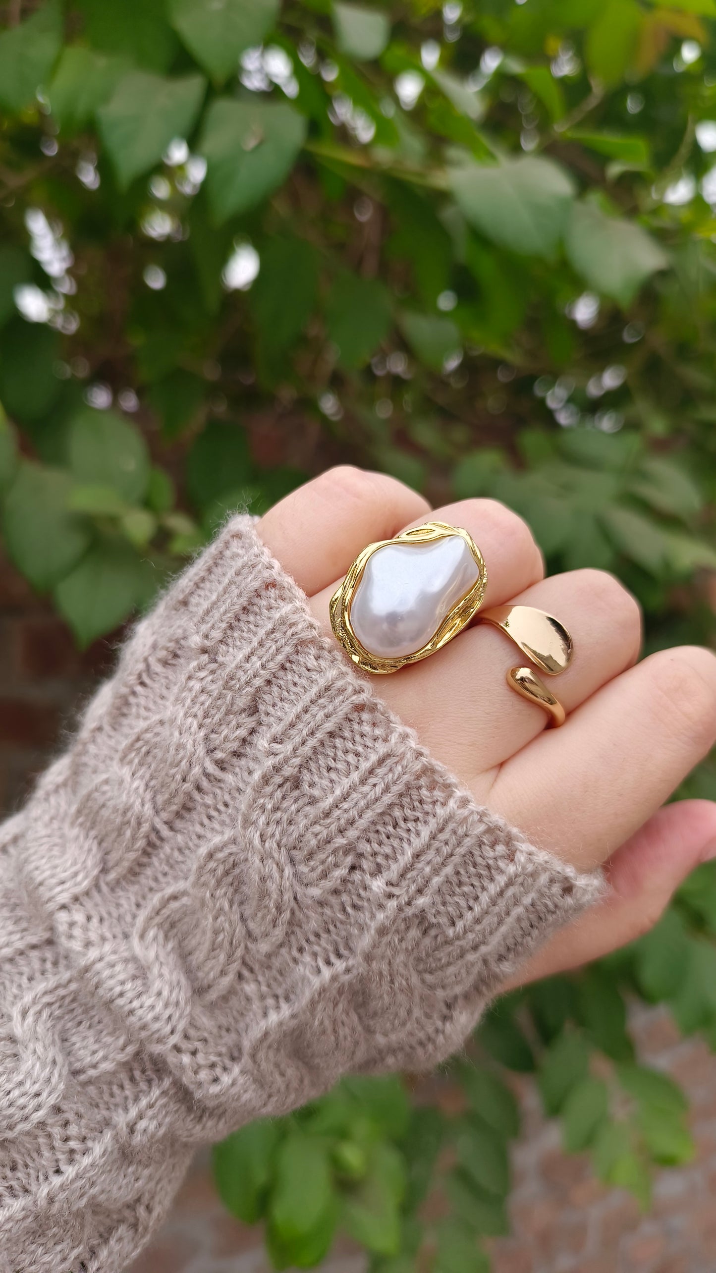 Vintage Pearl Charm: Adjustable Open Ring