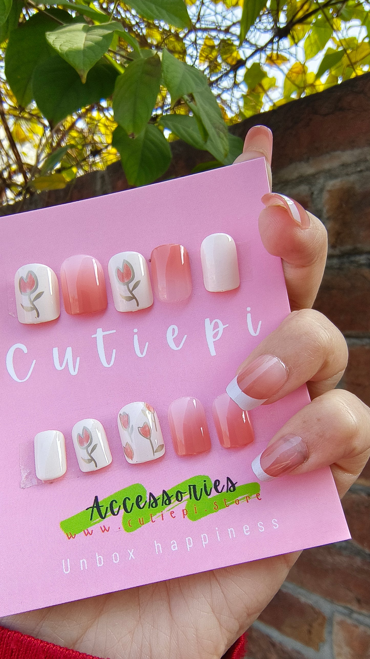 Bloom in Style: White & Orange Floral Nail Set (24pcs)"