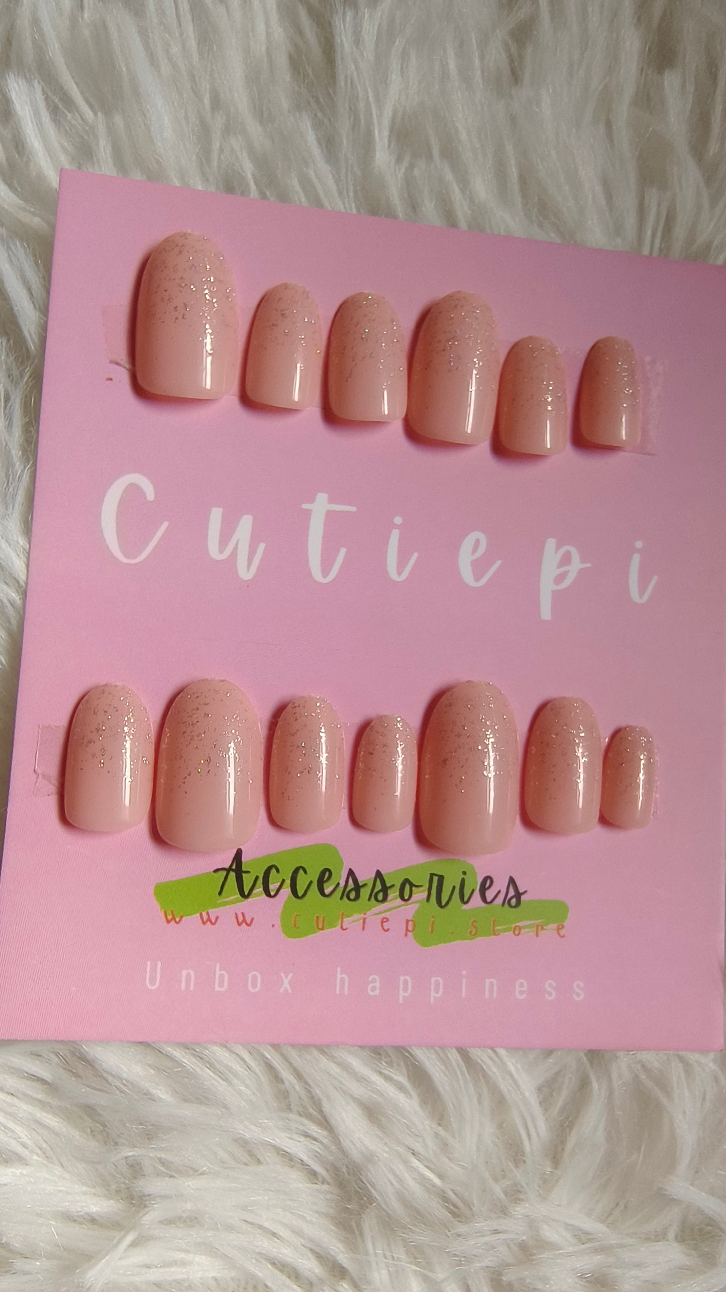 Nude Shimmer - 24pcs Beige Nails with Application Kit