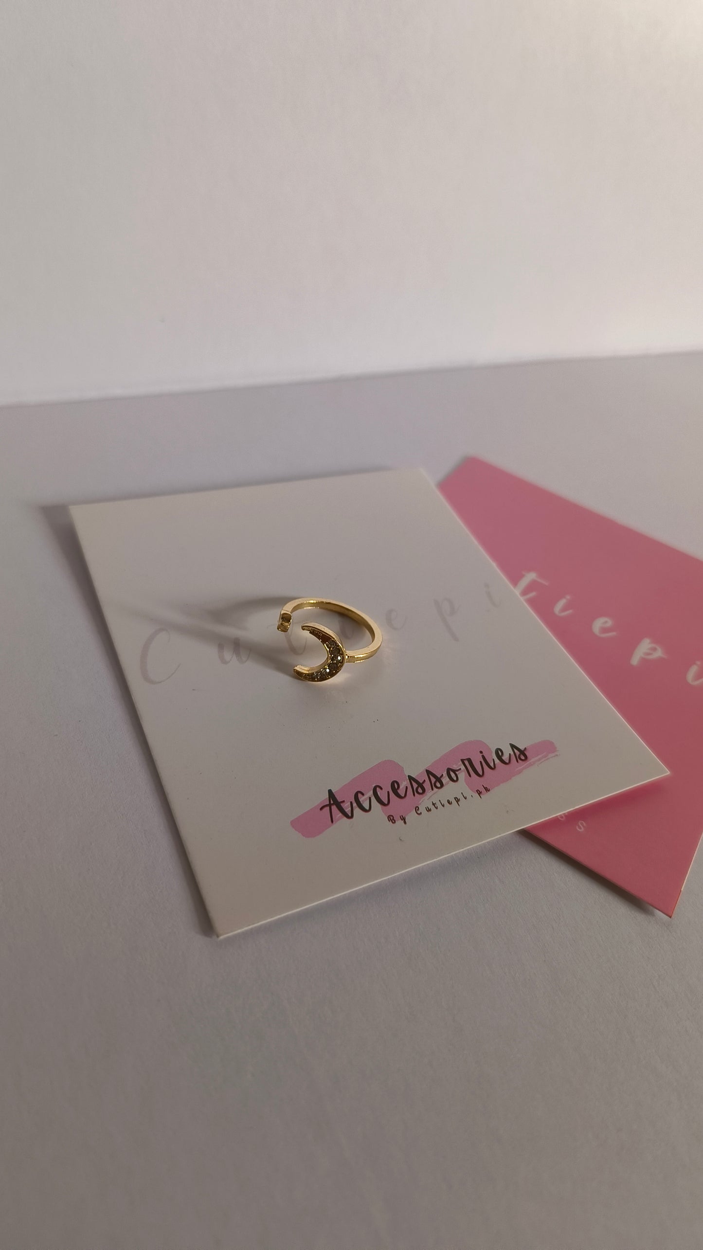 Moon Ring with Rhinestone – Celestial Elegance