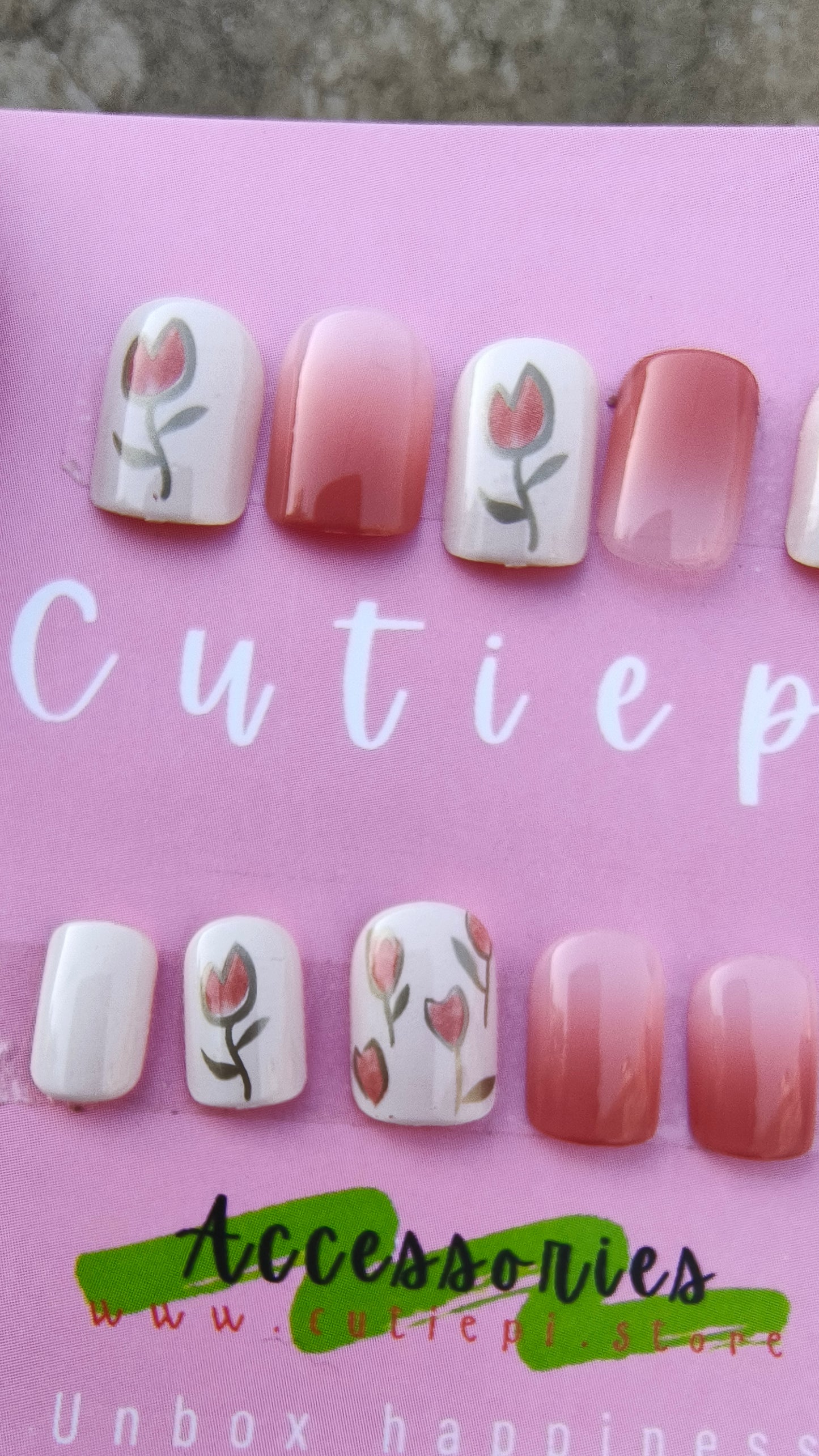 Bloom in Style: White & Orange Floral Nail Set (24pcs)"
