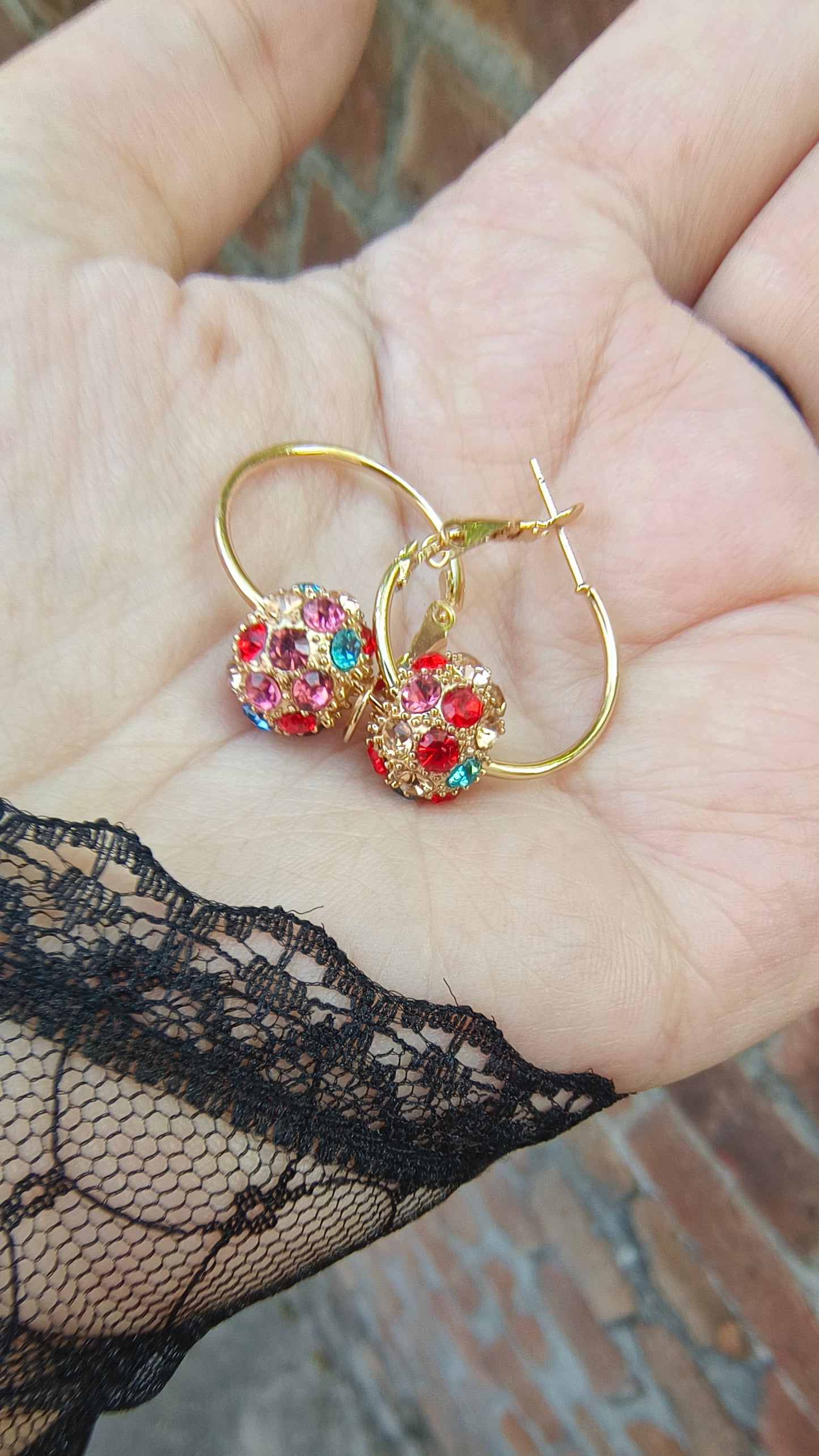 Colorful Cubic Zirconia Decor Loop Earrings Decorative
