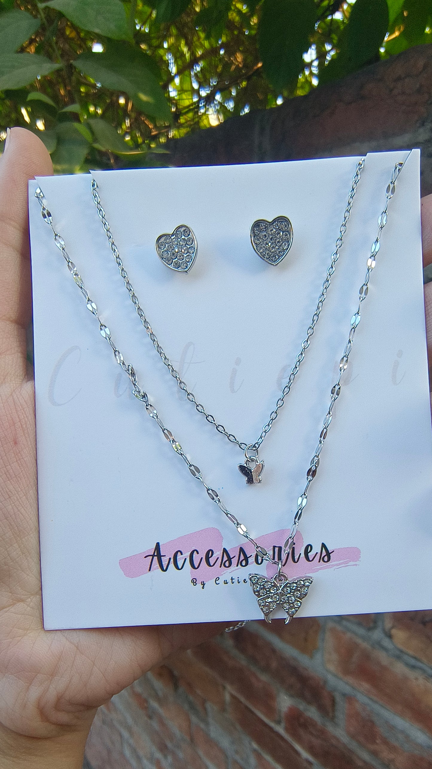 Silver Butterfly Pendant Set - 2 Layers of Elegance