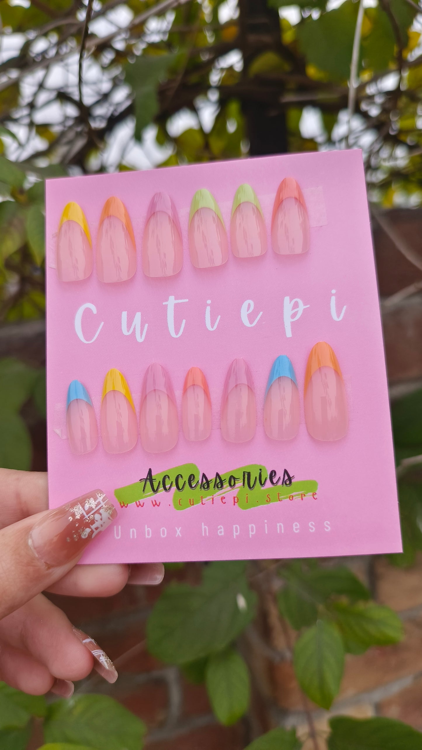 Prismatic Bliss - 24pcs Rainbow Almond Nails with Application Kit"