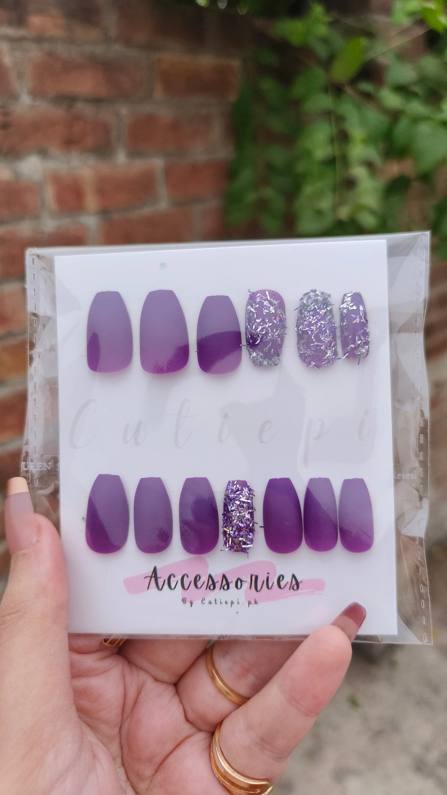 Matte Purple with Glitter Square Press-On Nails – 24PCS Set with Application Kit