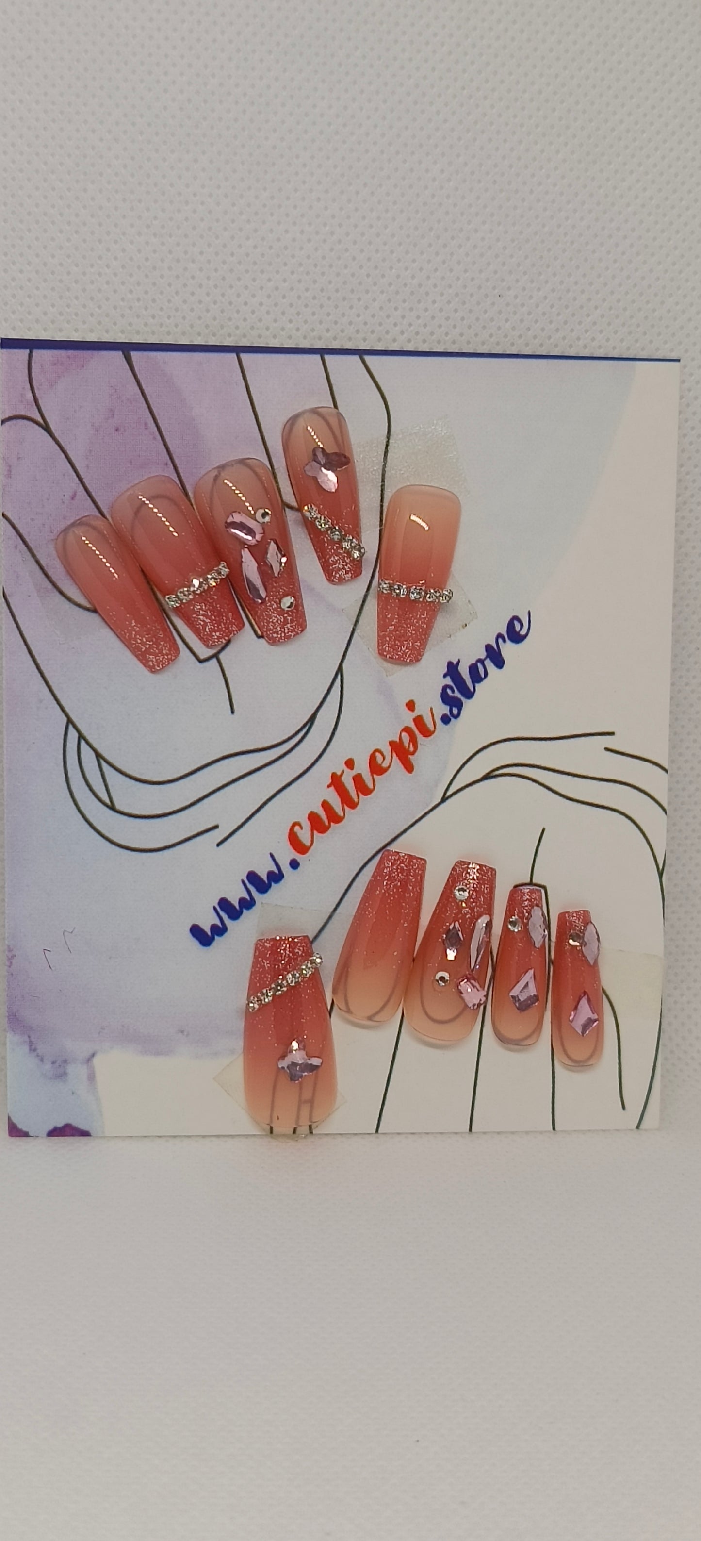 Bridal Blush: Pink Rhinestone Nail Set - 12pcs with Application Kit"