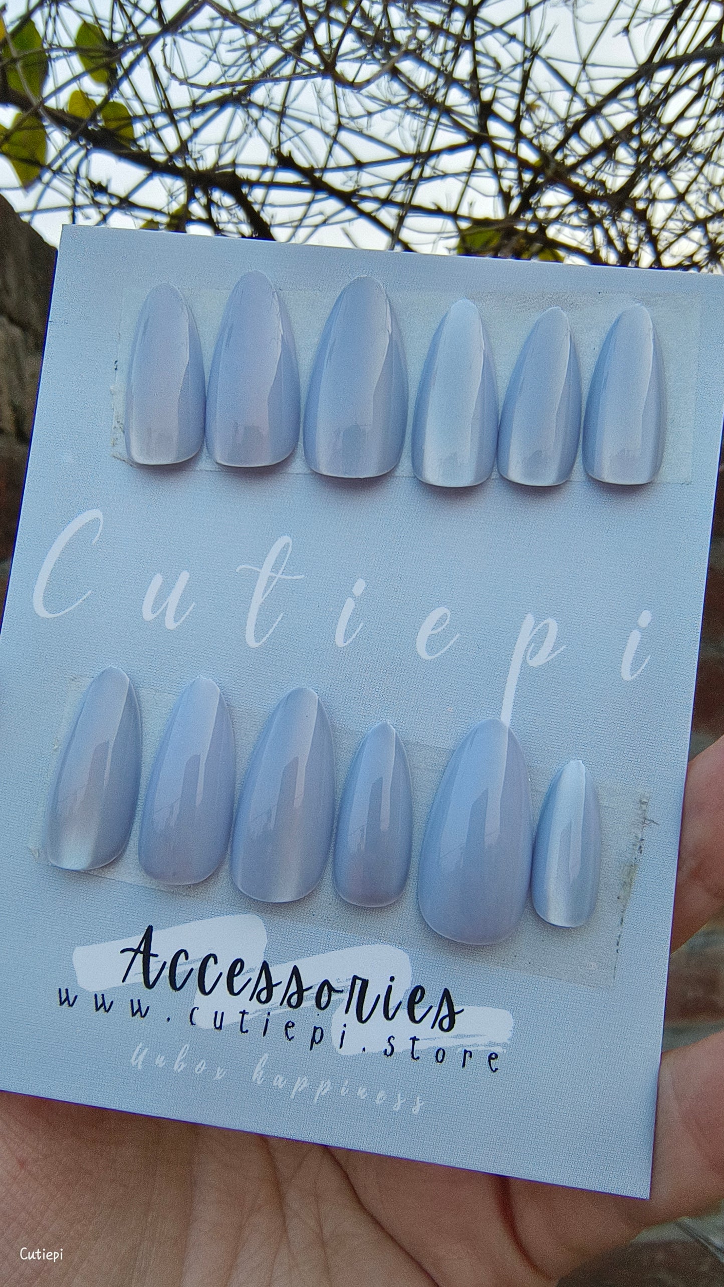 Moonlit Grey Cat Eye Nail Set – 24pcs with Application Kit