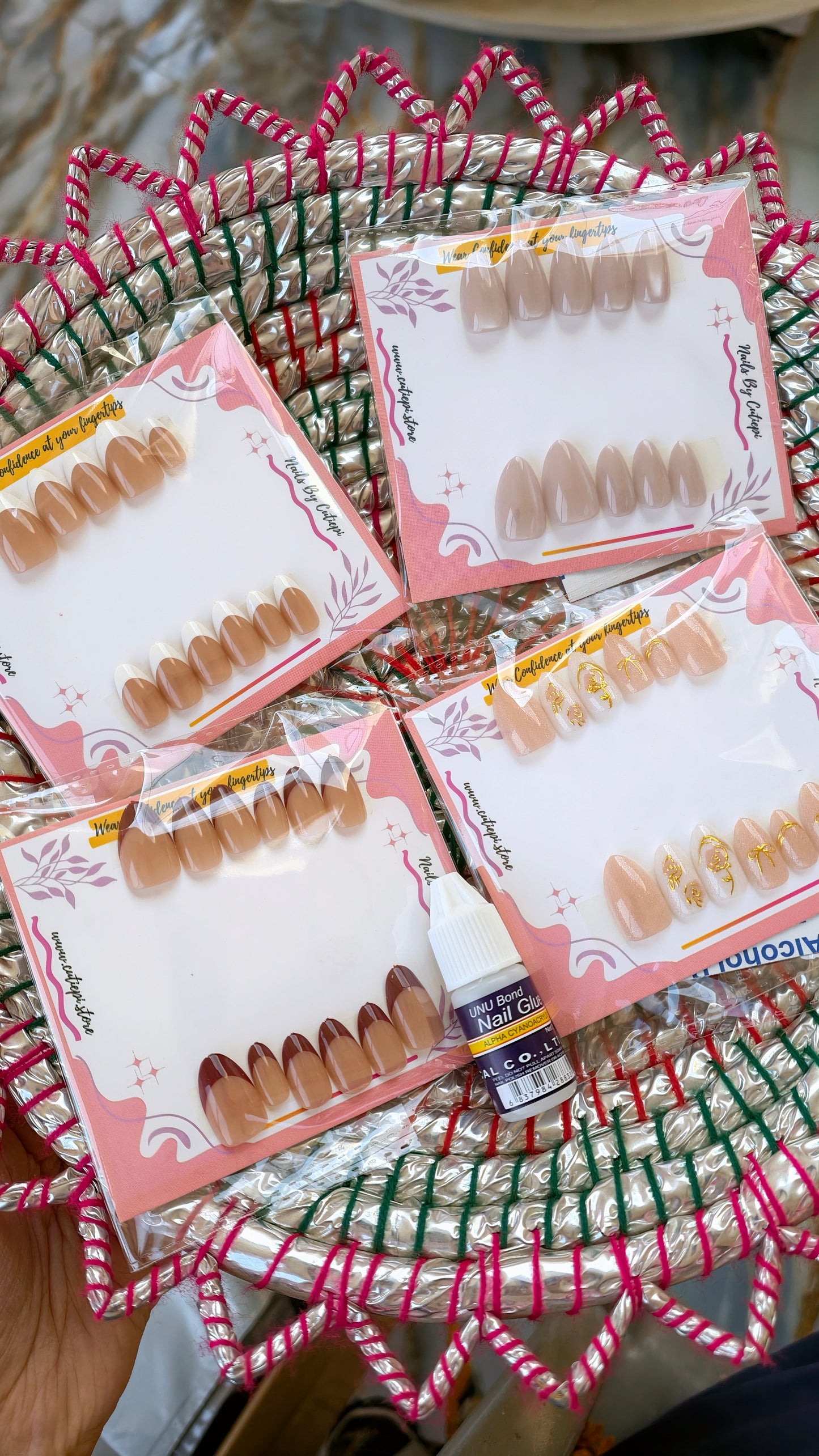 Eid Deal 1-pack of 4 nails and 1mini Glue-total 60 Nails (15pcs each) Same designs as shown