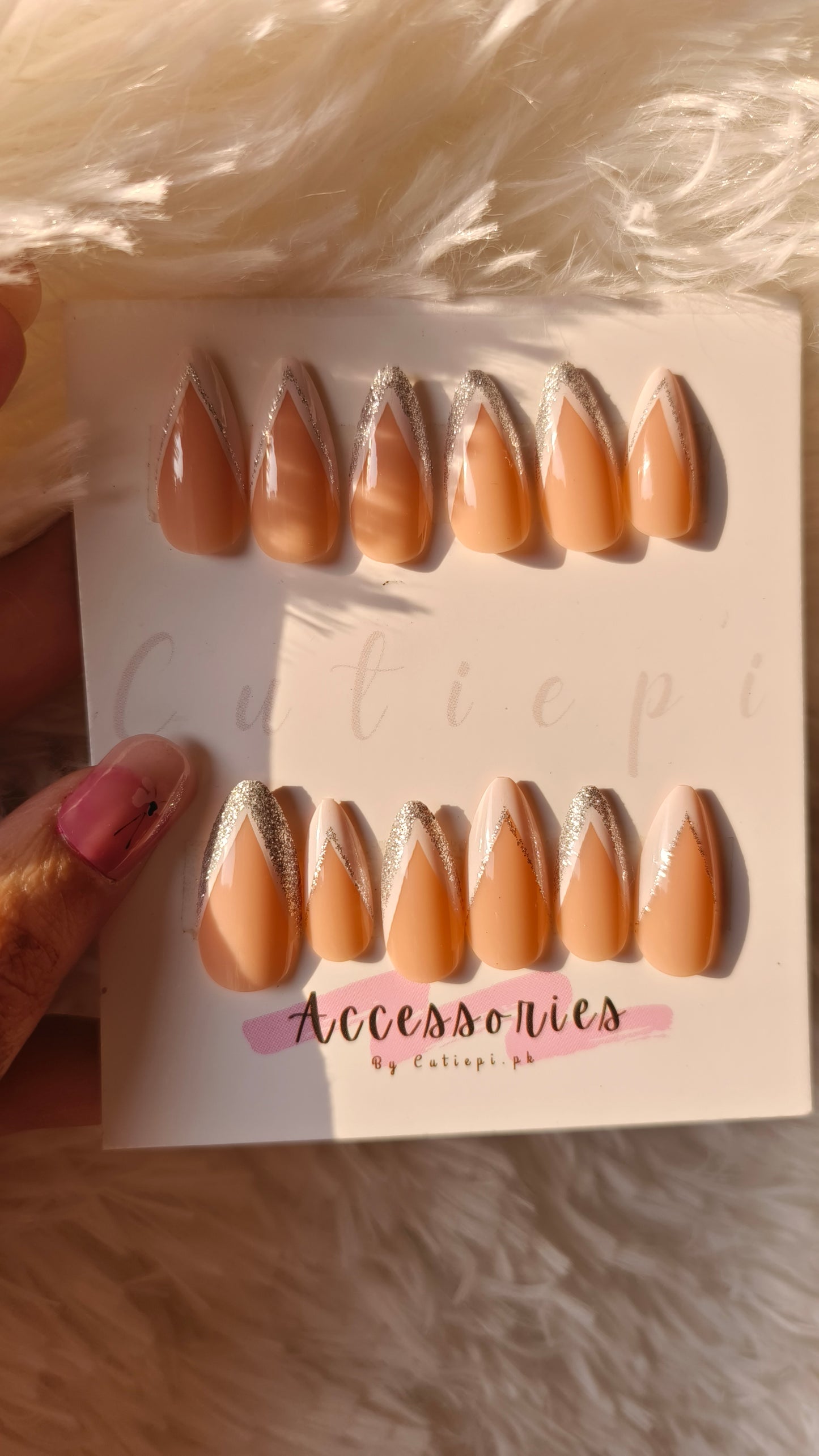White French Tip Nails with Silver Glitter – Timeless Elegance