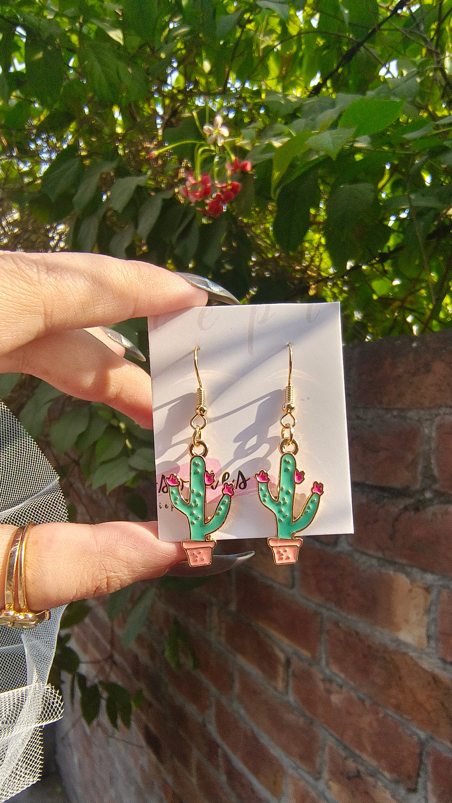 Handmade Cactus Drop Earrings – Playful Zinc Alloy Design