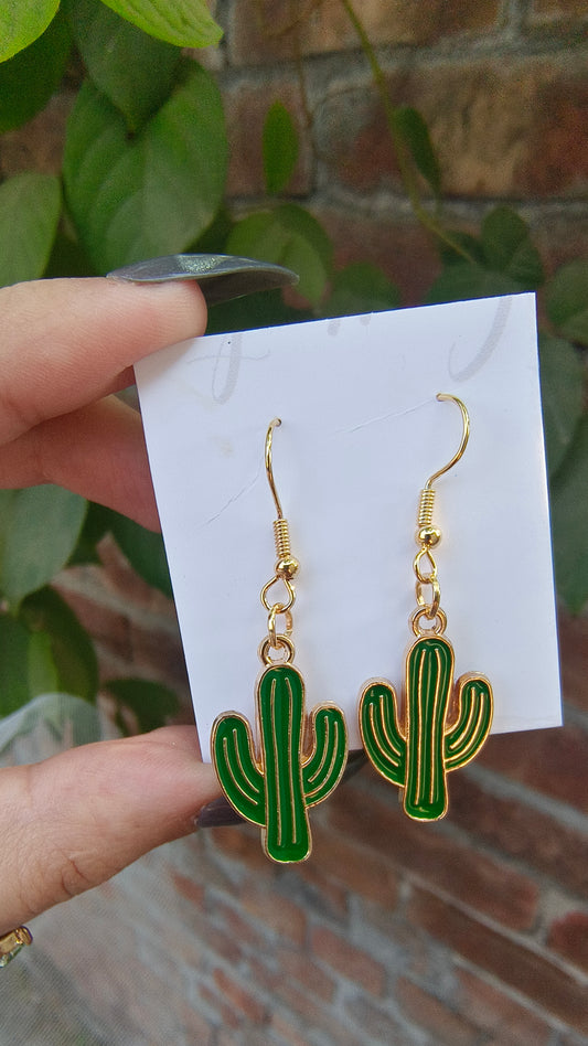 Handmade Cactus Drop Earrings – Playful Zinc Alloy Design