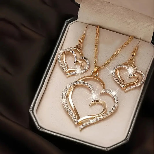 💖 Elegant Heart-Shaped Rhinestone Jewelry Set