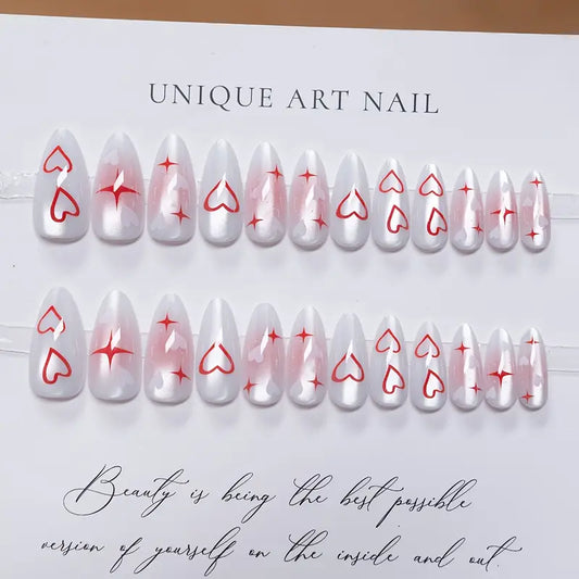 Rainbow heart nails cat eye 24pcs with application kit