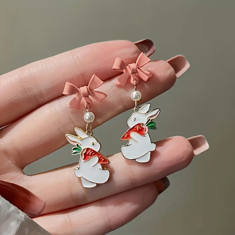 🐰🥕 Bunny Rabbit &amp; Carrot Dangle Earrings – Cute Holiday-Themed Fashion Jewelry for Women