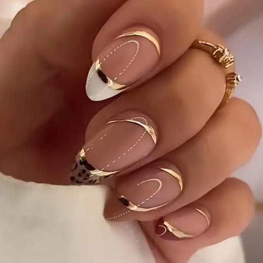Wild Elegance: Leopard French Tip Press-On Nail Set (24 Pcs)"