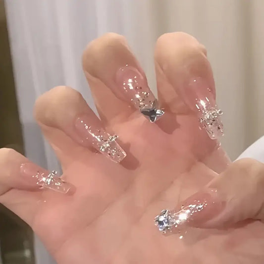 Nude Pink Gradient Butterfly Gem Nails – 24pcs Luxury Set