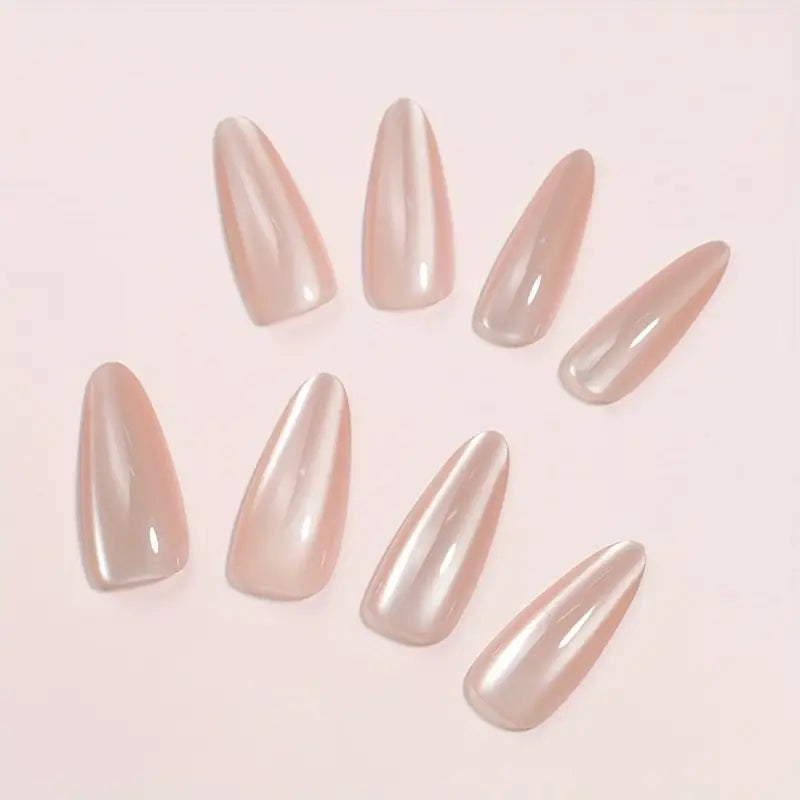 "Elegance Nude Cat Eye Nails – 15pcs with Application Kit