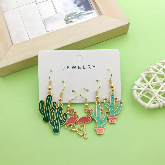 🍉 Enamel Alloy Cactus Dangle Earrings – Cute Fruit Plant Design for Girls, Perfect for Daily Wear 🌵