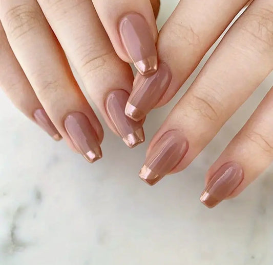 Golden Elegance: Nude French Tip Press-On Nail Set (24 Pcs)"