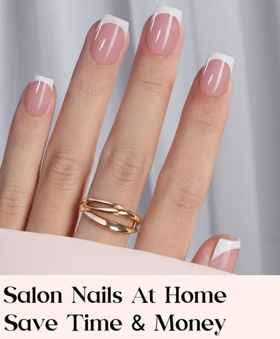 Classic French – 20pcs Premium Medium Square nails with Application Kit -