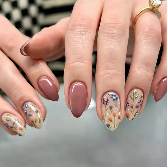 "Autumn Bloom: 24pcs Floral Press-On Nails Set"