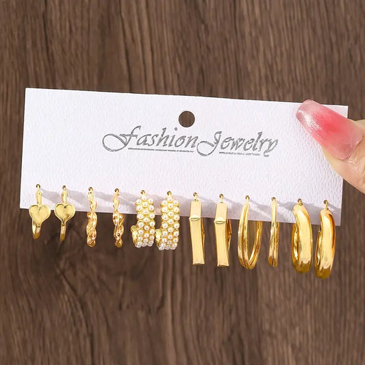 ✨ 6 Pairs (12 pcs) Trendy Hoops – Cute & Anti-Tarnish Jewelry Set 💖