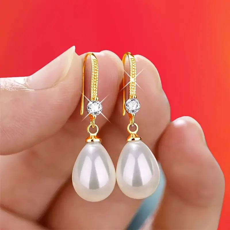 ✨ Exquisite Waterdrop Faux Pearl Dangle Earrings – Vintage Golden Elegance for Women