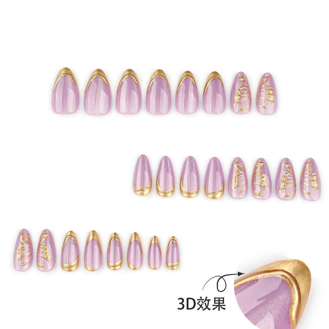 Lilac French- 20pcs Handmade Nail Set with application kit (Luxury edition)