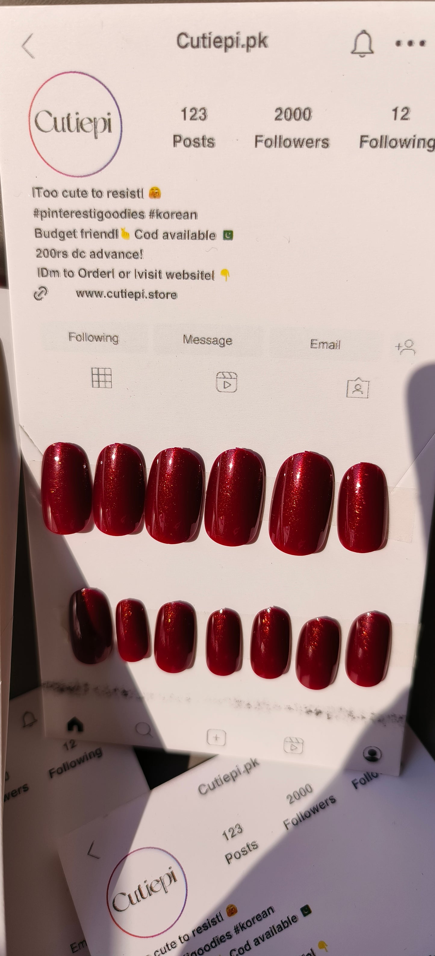 Gleaming Maroon Almond – 24pcs with Application Kit
