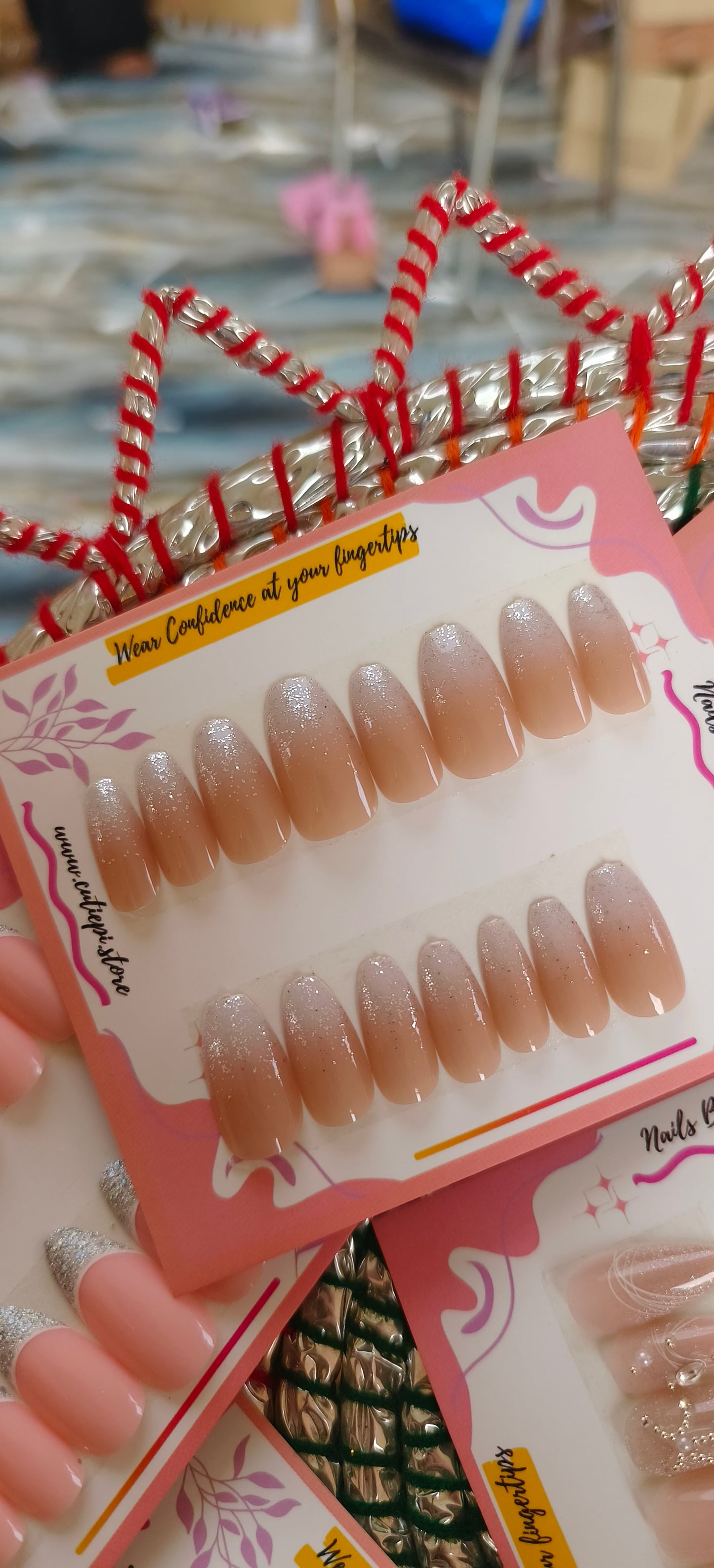 Wedding Ready- 24pcs Premium shimmery nails with application kit