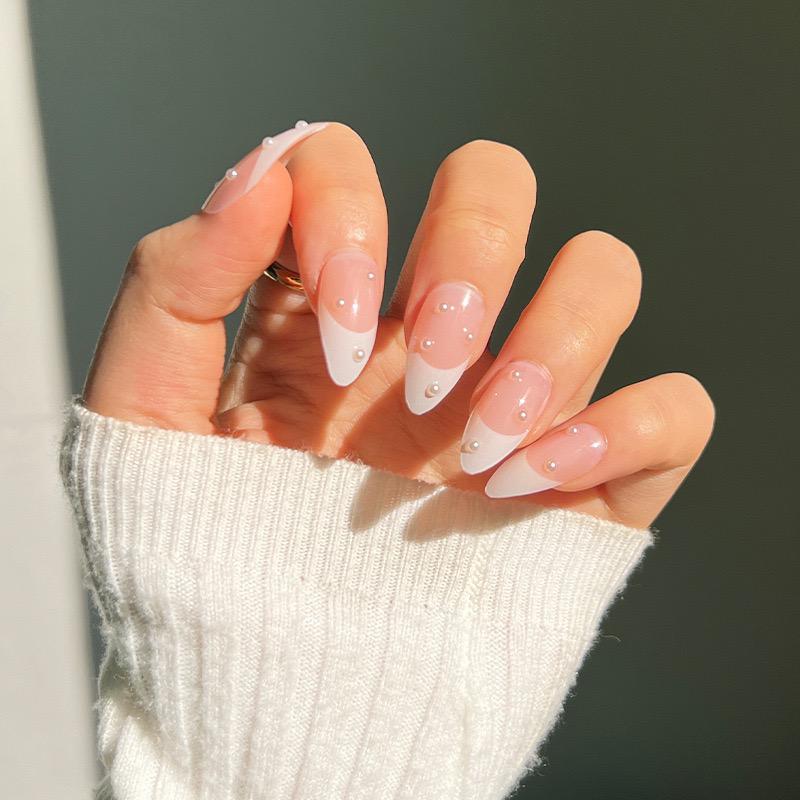 Pearl White- 20pcs French Nails with Application kit
