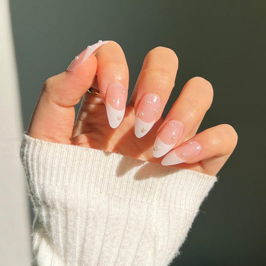 Pearl White- 20pcs French Nails with Application kit