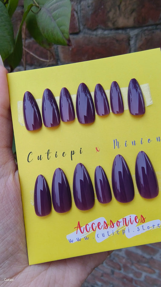 Royal Amethyst - 24pcs Shiny Dark Purple Almond Nails