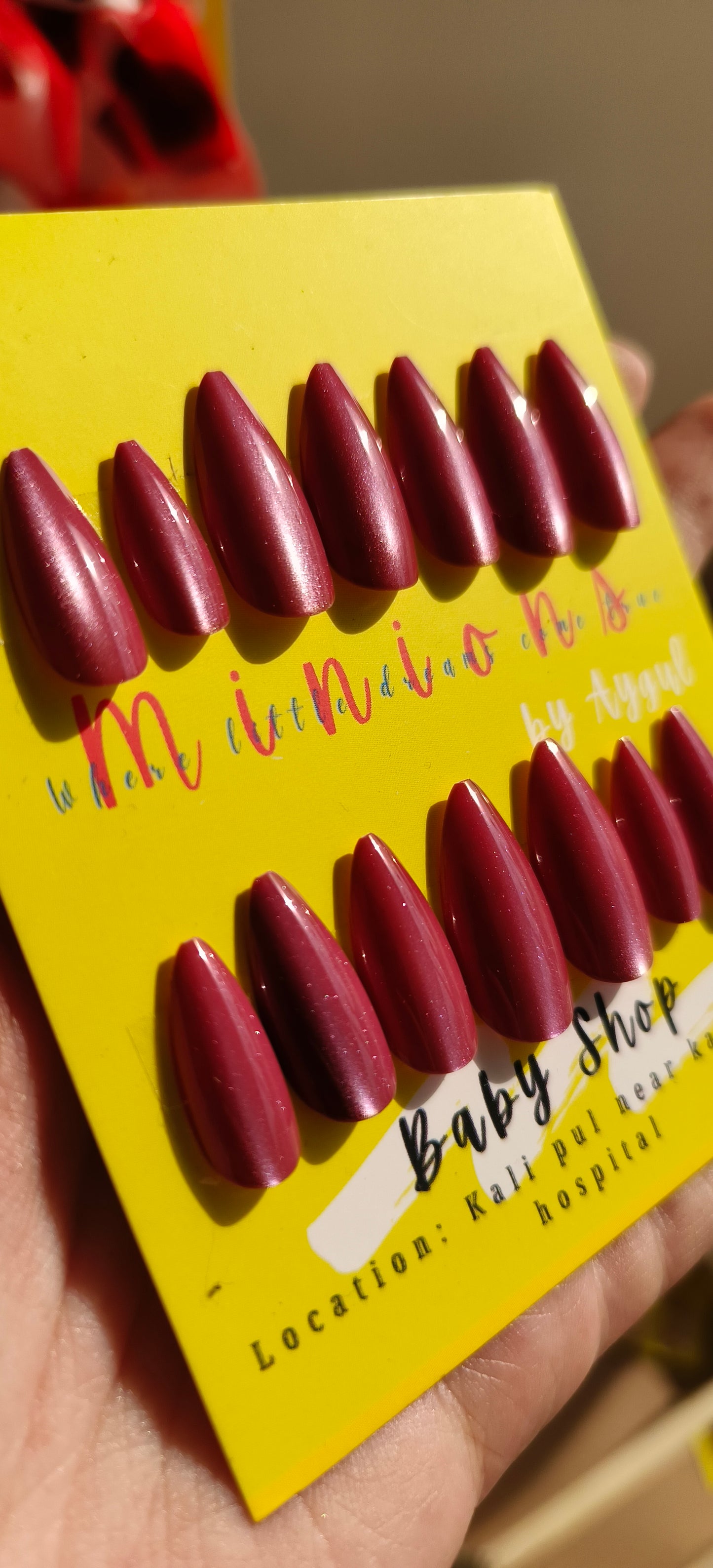 Deep Pink Cat eye – 24pcs Nail Set with Application Kit