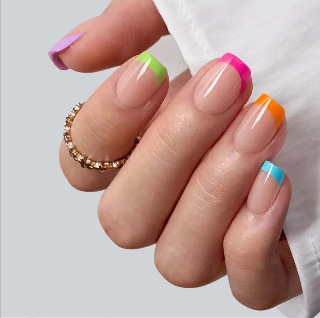 Rainbow French- 24pcs nail set with application kit