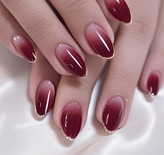 Deep Burgendy-24pcs Glitter Tip Nail set With Application Kit (Eid Special)