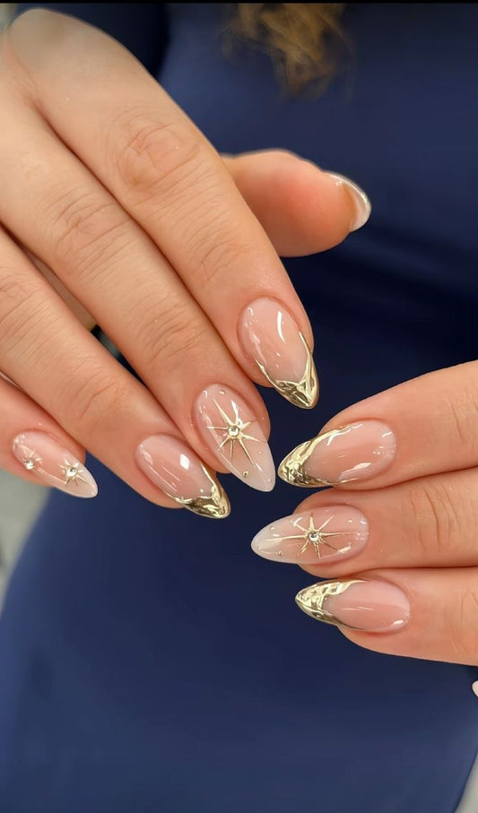 Gold Glaze- Handmade Chrome Nails with Application kit (Luxury Edition)