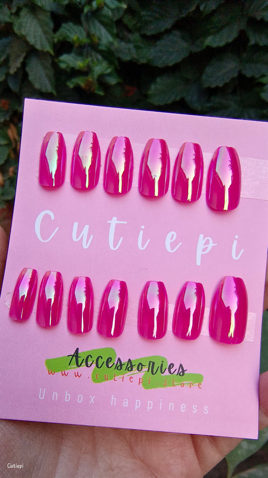Rosé Glow – Pink Monochromatic Shiny Rectangular Nails (24pcs with Application Kit)