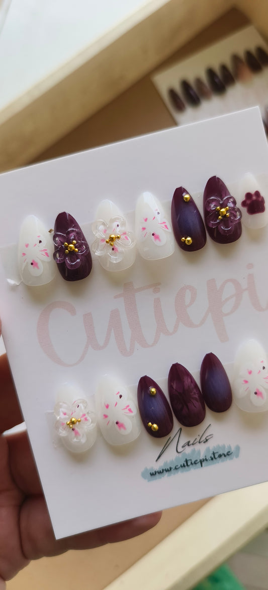 Lilac Beauty- Premium 3d nails 12 pcs with Application Kut