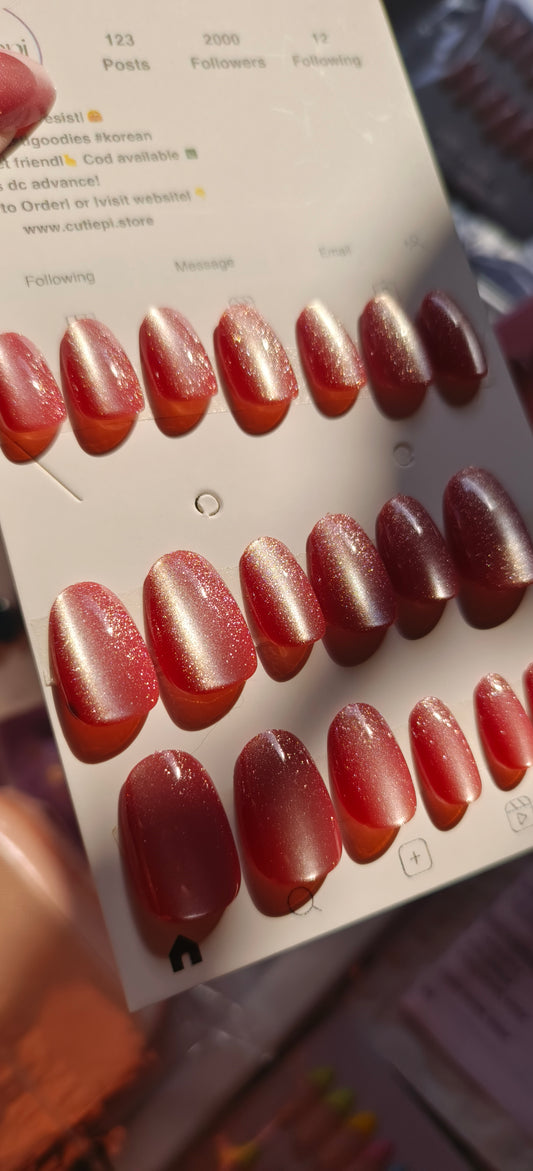 Rosy Gleam Cat Eye Nails – 24pcs with Application Kit