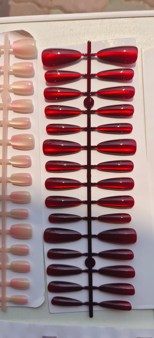 Wine Red long Cat eye Nails- 15pcs with Application Kit