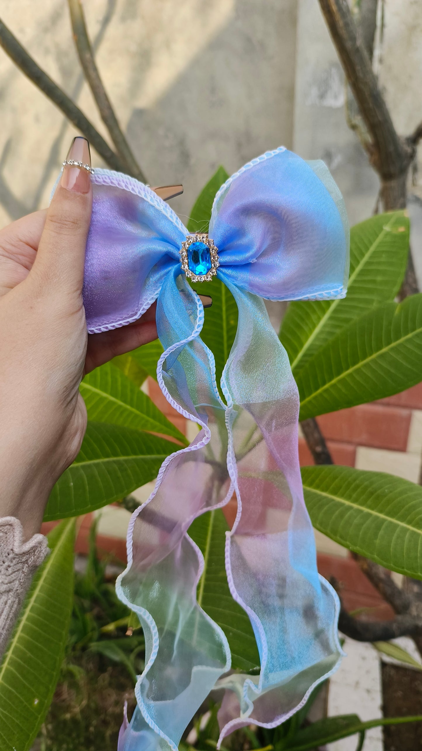 Princess Bow Hair Clip – Long Ribbon Organza Elegance for Girls"