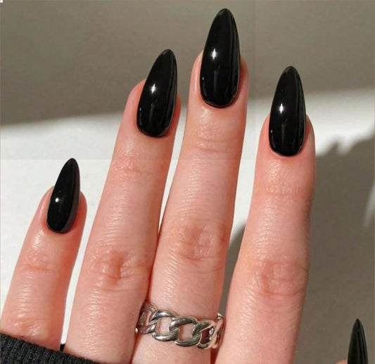 Sleek Glossy Black Nail Set with Application Kit" 24pcs nails