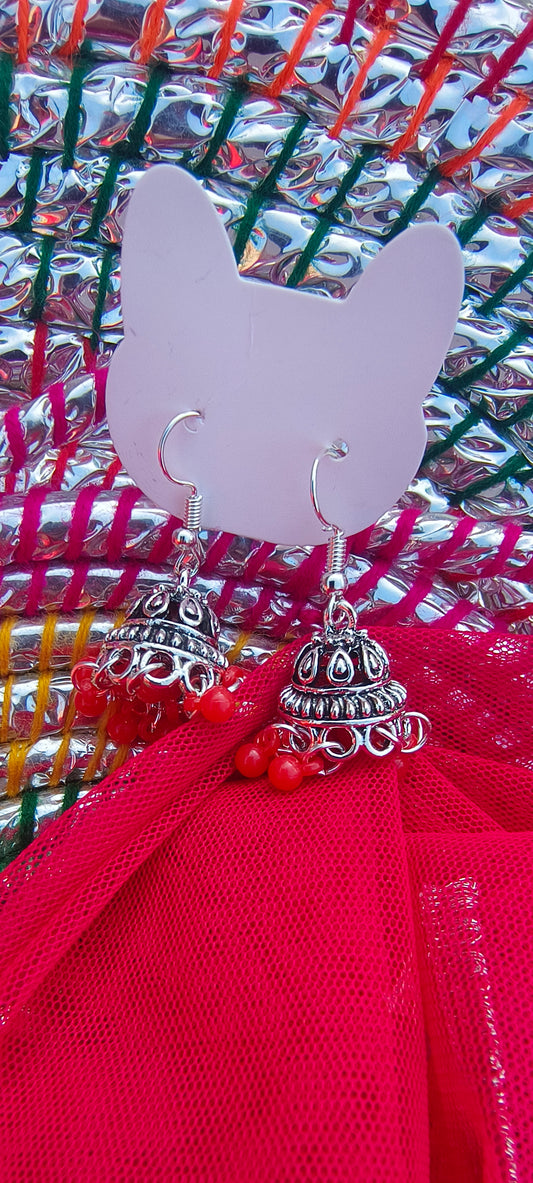 Scarlet Glow Silver Jhumki